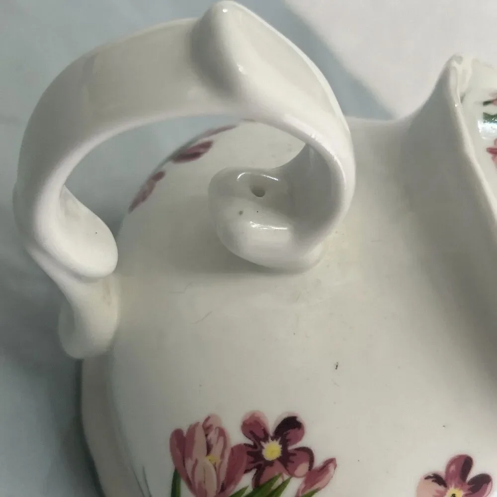 Vintage Floral Freesia Ceramic Hummingbird Teapot